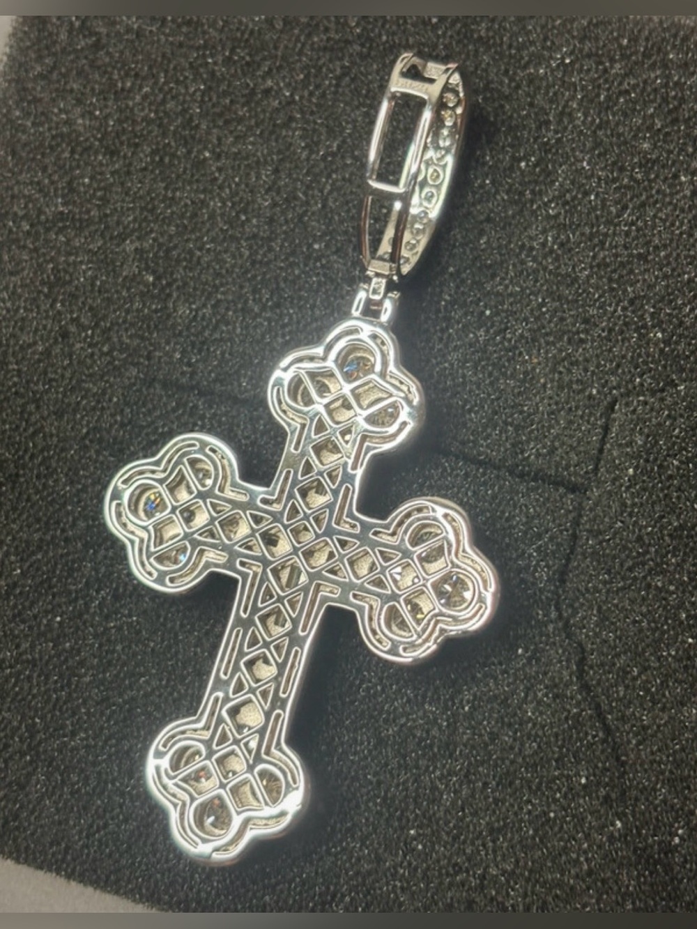 11 CTW DEW VVS Moissanite 3-Tier S925 Cathedral Cross Pendant DTP - Picture 2 of 5